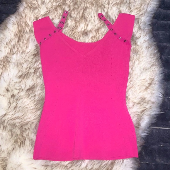 Vintage Versace Jeans Couture Top pink studded open shoulder cute y2k 90s - Picture 4 of 7